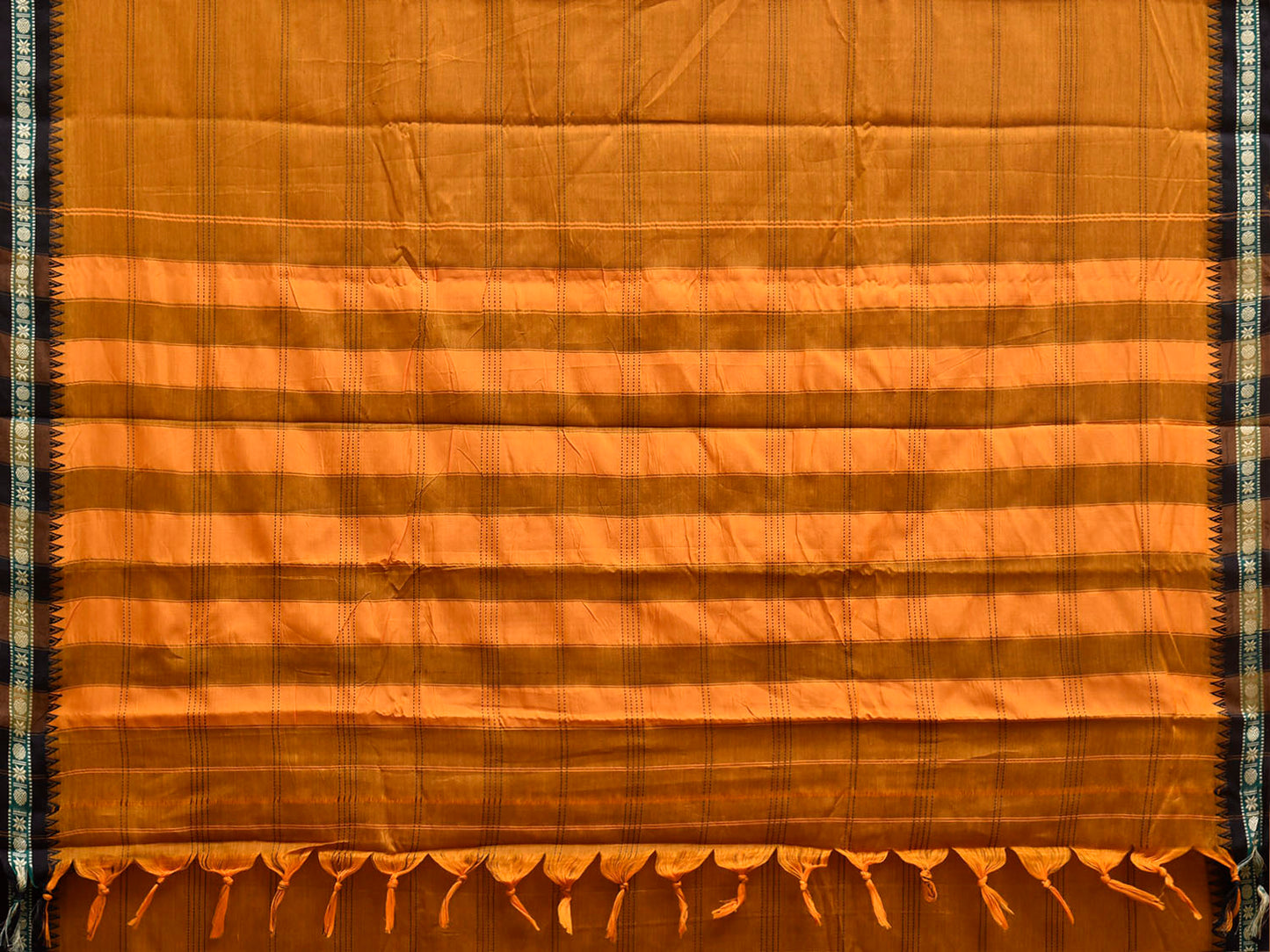 Mustard and Yellow Narayanpet Cotton Saree with Strips Body Design No Blouse np1424