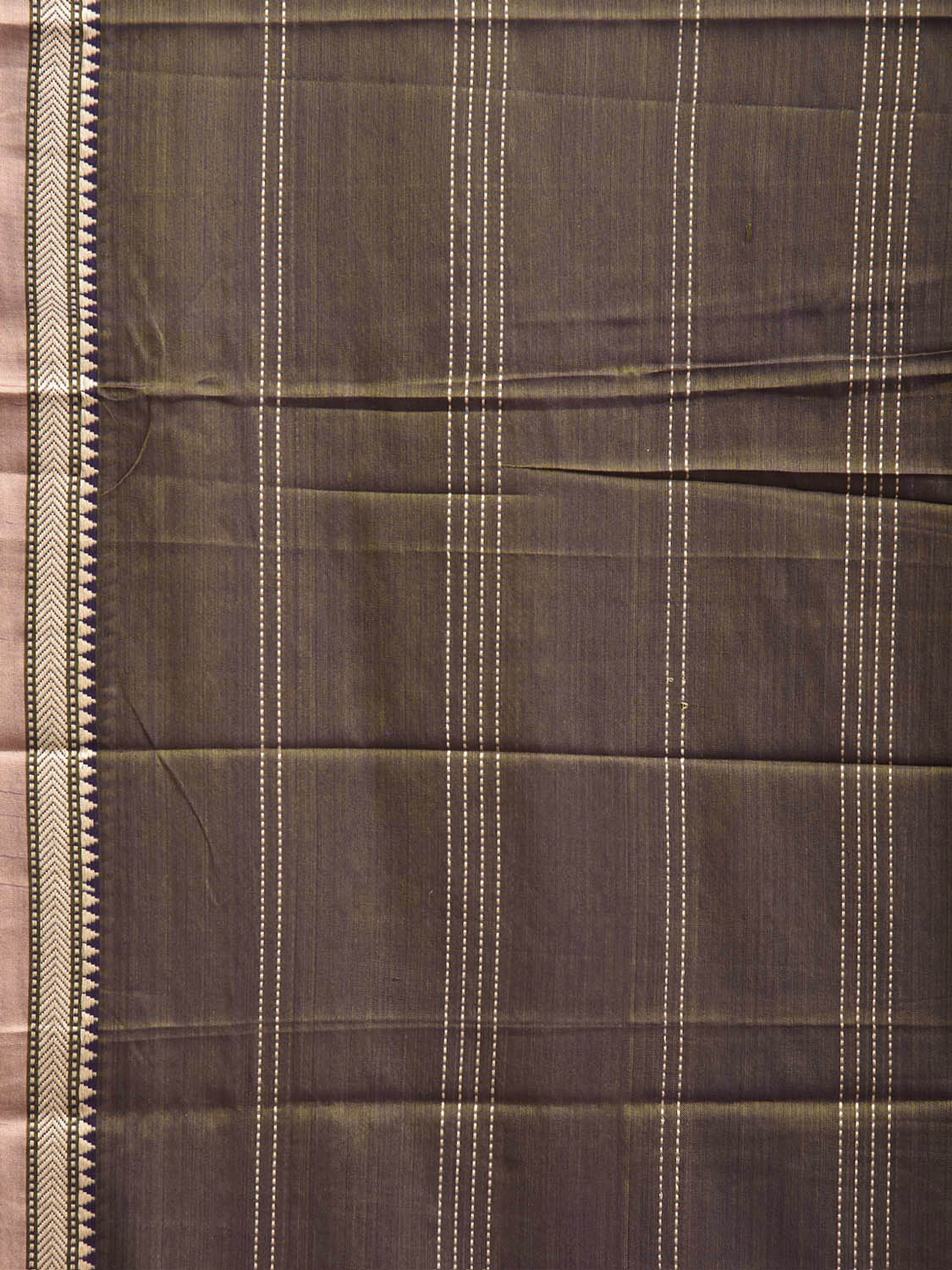 Olive Narayanpet Cotton Saree with Strips Body Design No Blouse np1425