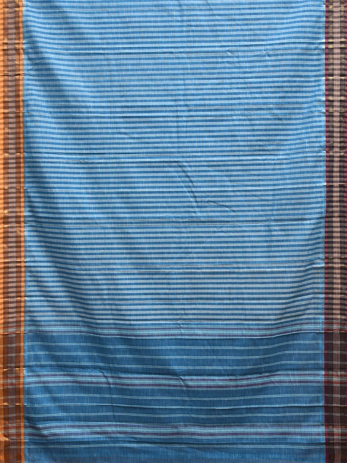 Blue Narayanpet Cotton Handloom Saree with Strips and Ganga-Jamuna Border Design No Blouse np1429