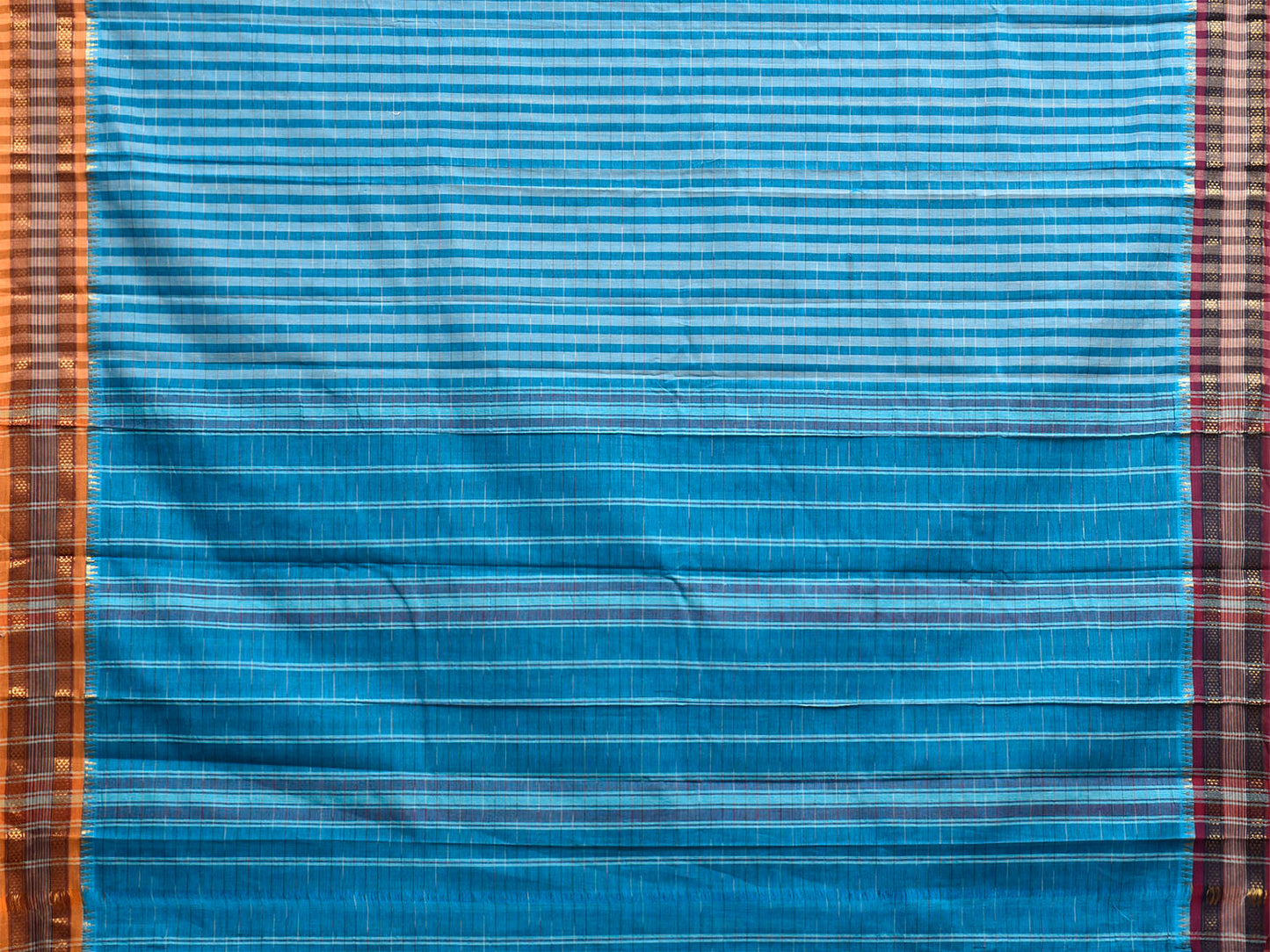 Blue Narayanpet Cotton Handloom Saree with Strips and Ganga-Jamuna Border Design No Blouse np1429