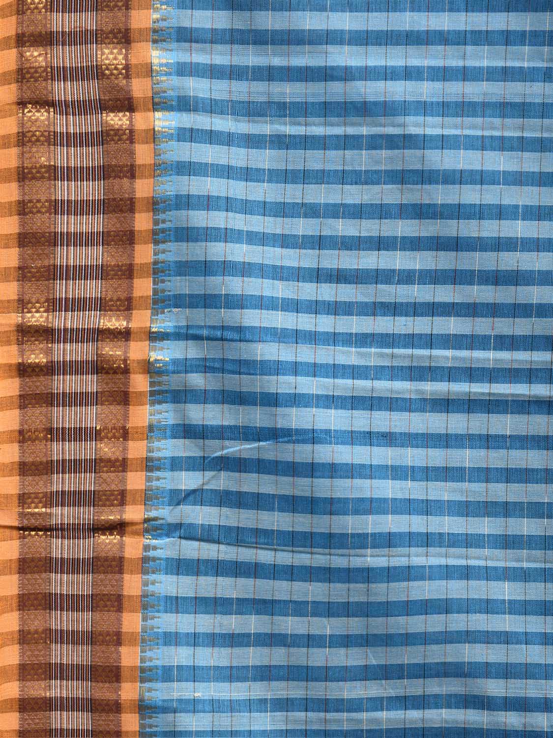 Blue Narayanpet Cotton Handloom Saree with Strips and Ganga-Jamuna Border Design No Blouse np1429