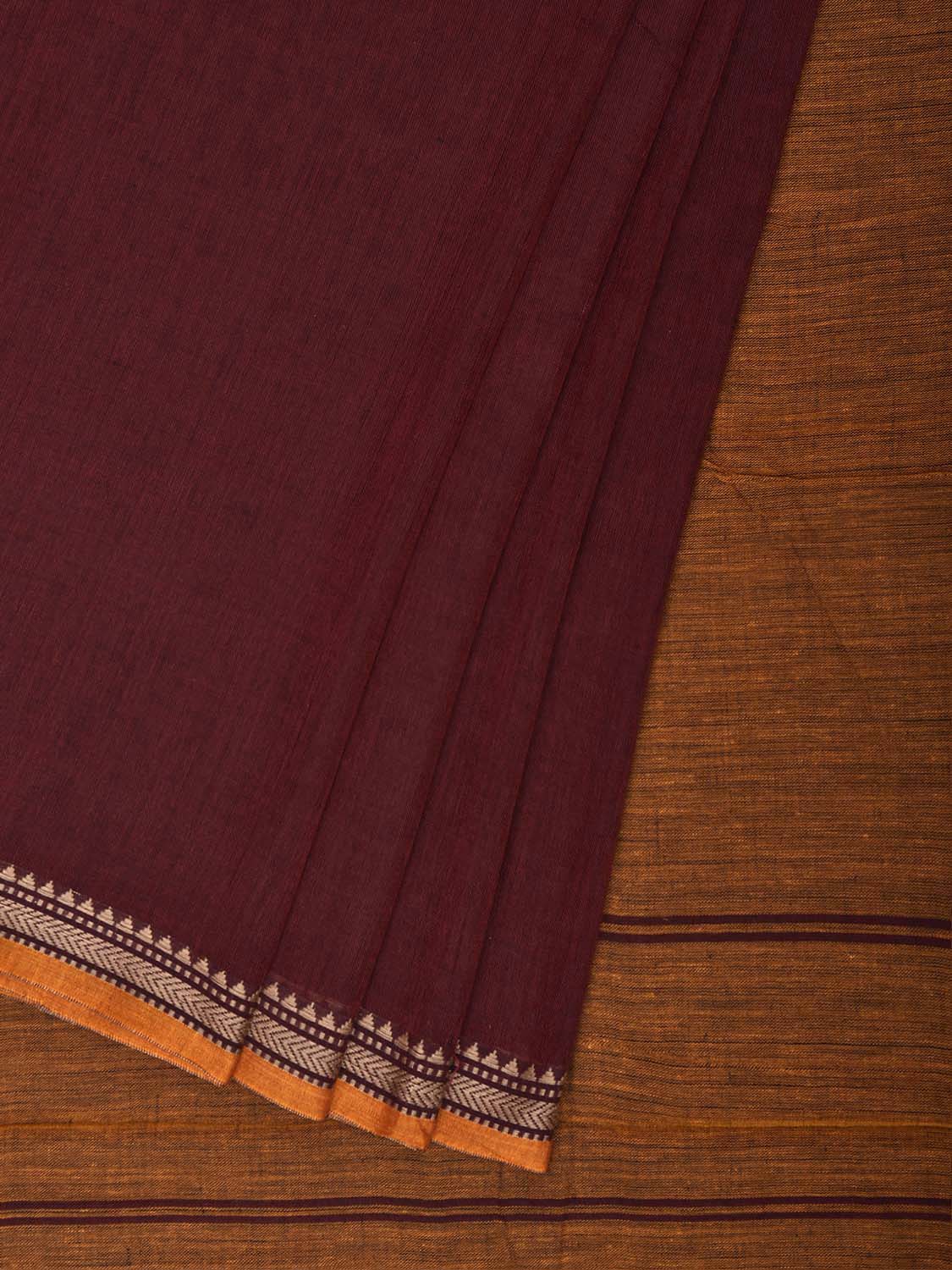 Maroon Narayanpet Cotton Handloom Plain Saree with Contrast Pallu Design No Blouse np1433