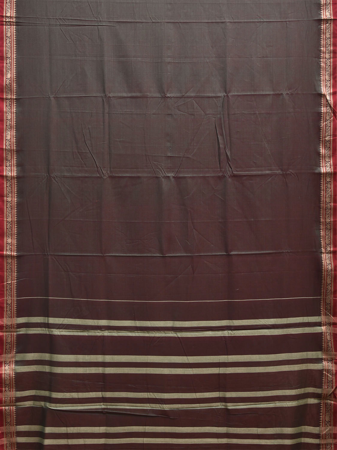 Brown Narayanpet Cotton Handloom Plain Saree with Strips Pallu Design No Blouse np1436