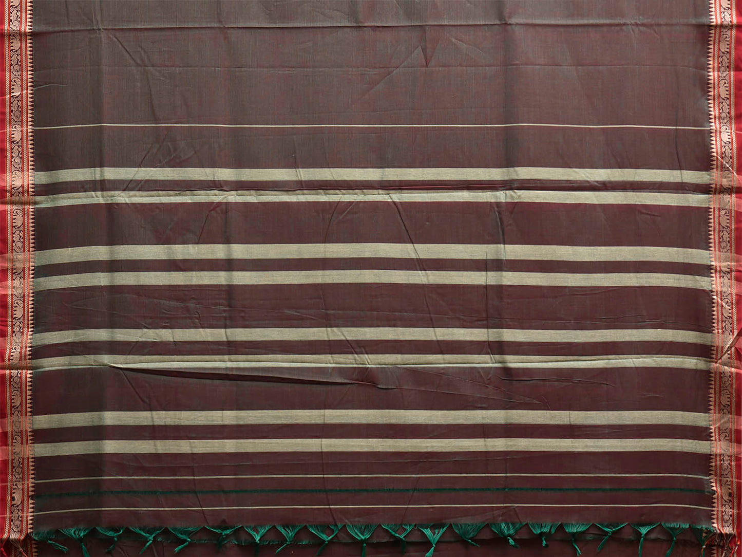 Brown Narayanpet Cotton Handloom Plain Saree with Strips Pallu Design No Blouse np1436
