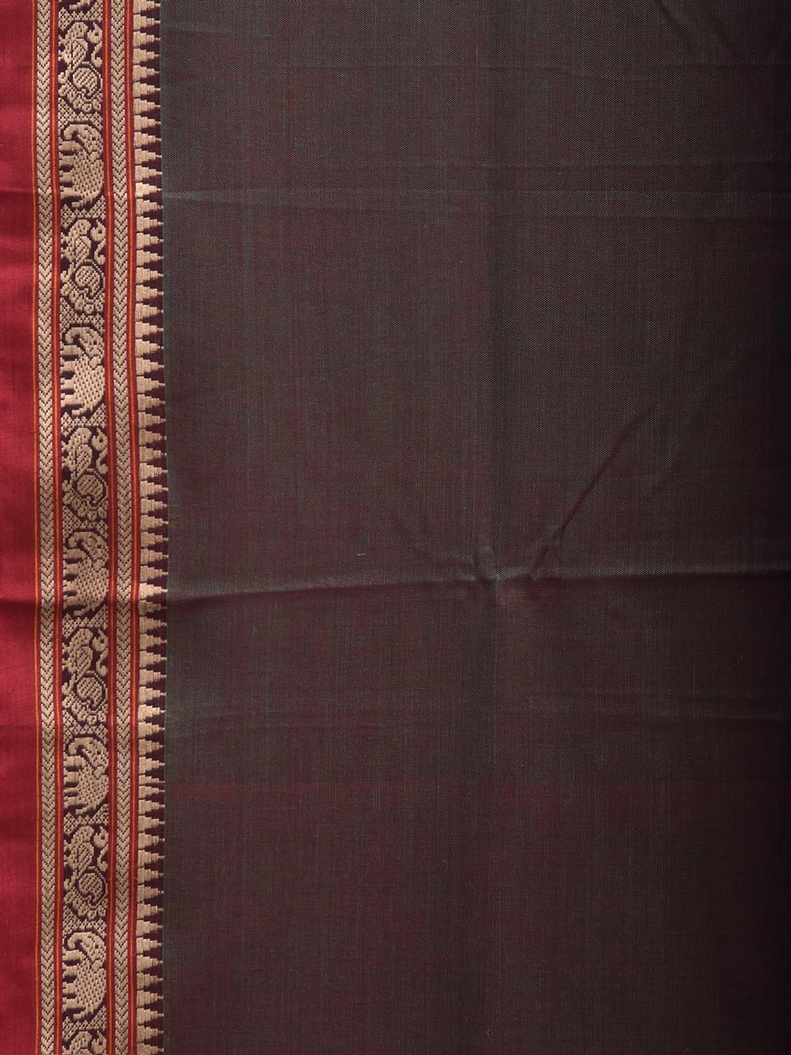 Brown Narayanpet Cotton Handloom Plain Saree with Strips Pallu Design No Blouse np1436