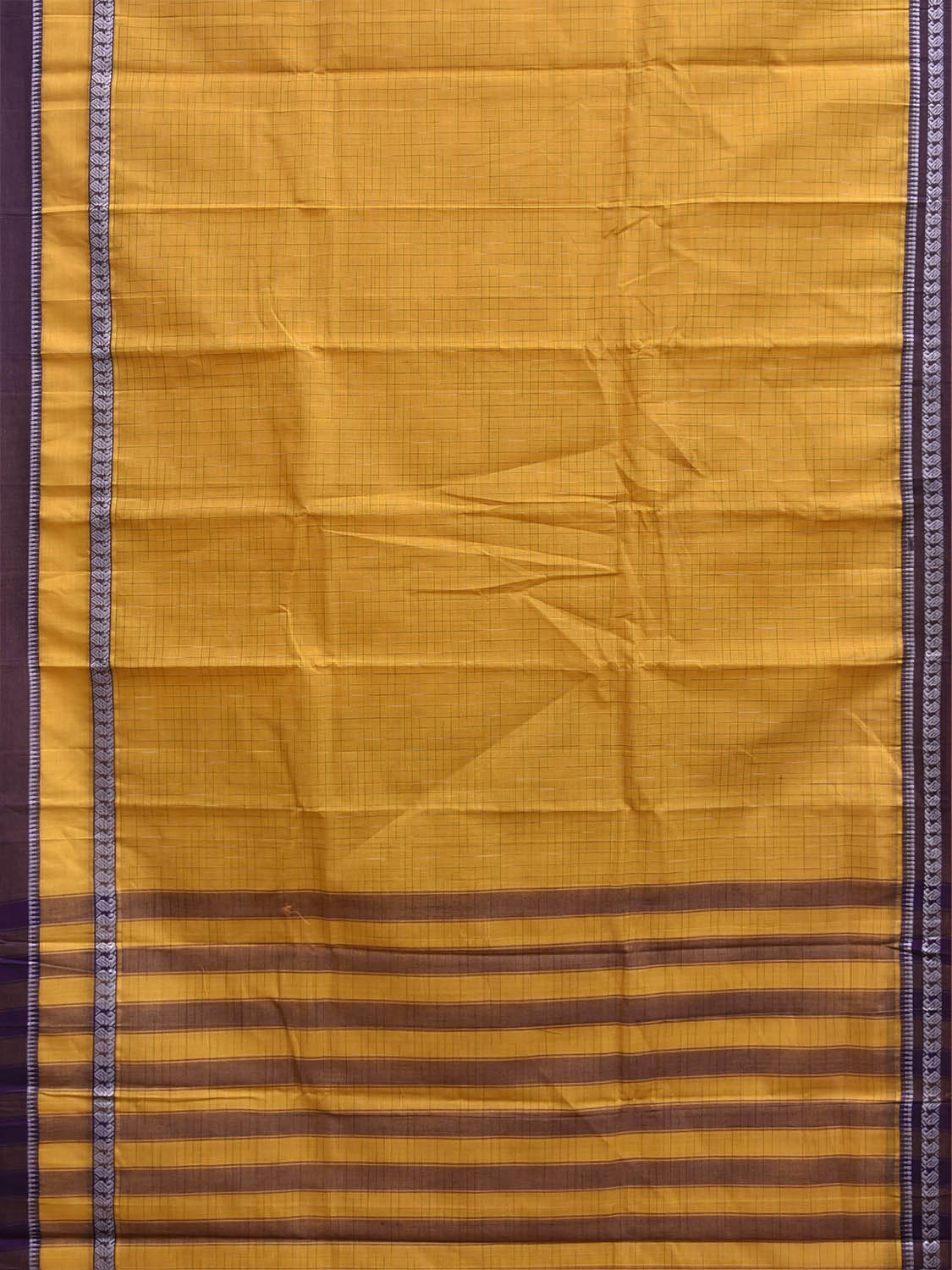 Yellow Narayanpet Cotton Saree with Checks and One Side Big Border Design No Blouse np1437