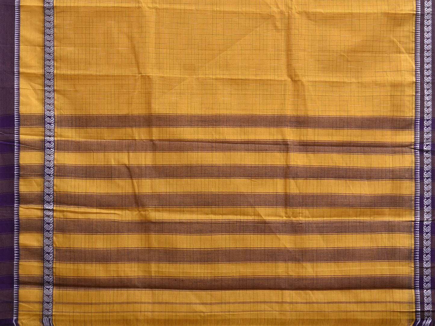 Yellow Narayanpet Cotton Saree with Checks and One Side Big Border Design No Blouse np1437