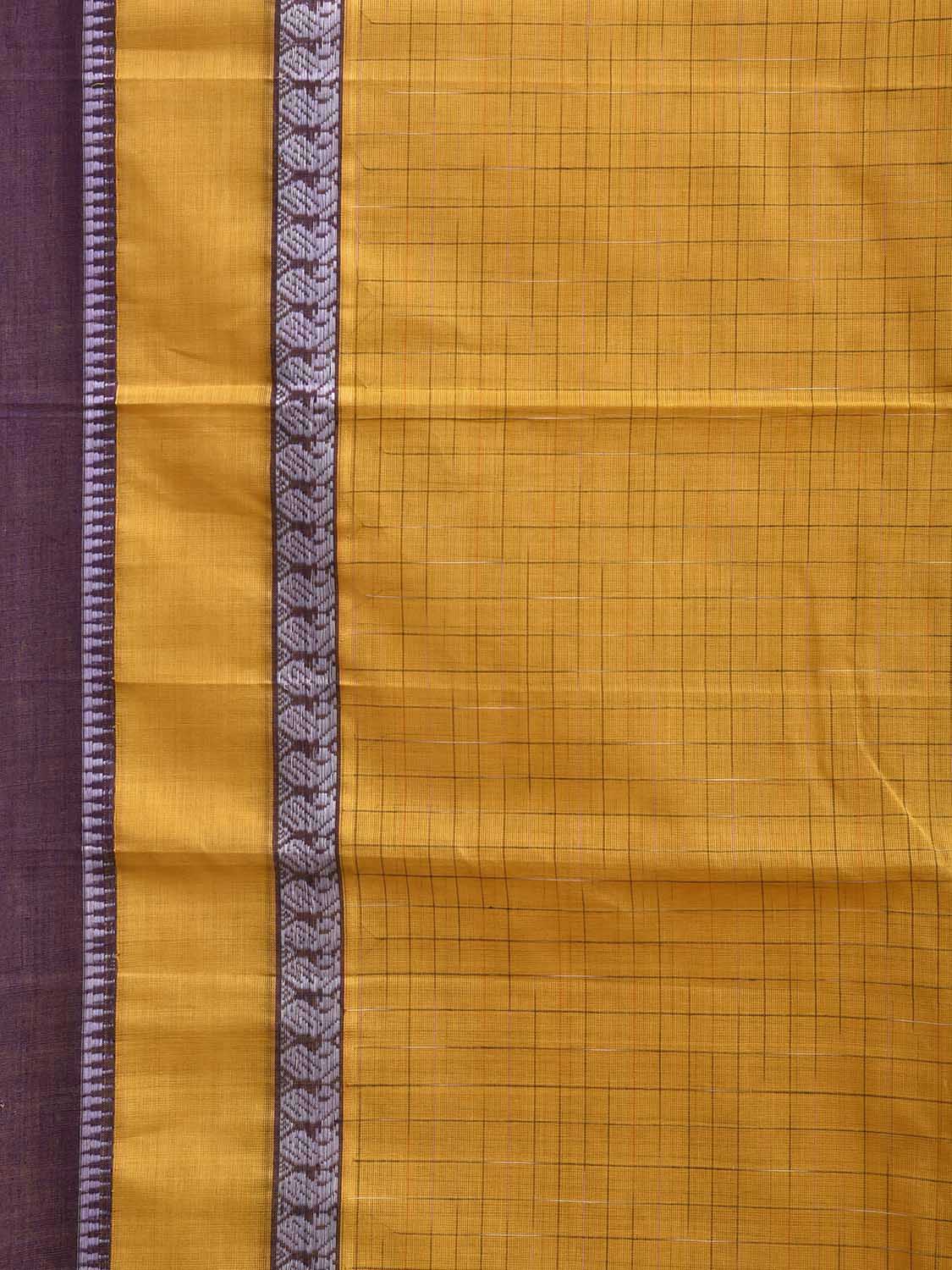 Yellow Narayanpet Cotton Saree with Checks and One Side Big Border Design No Blouse np1437