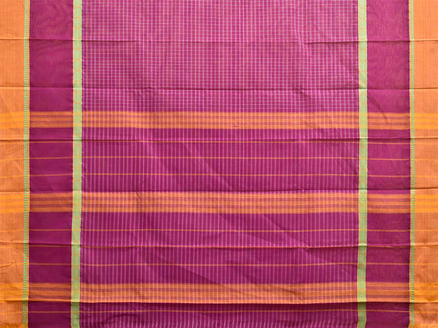 Purple and Yellow Narayanpet Cotton Saree with Checks and Big Border Design No Blouse np1441