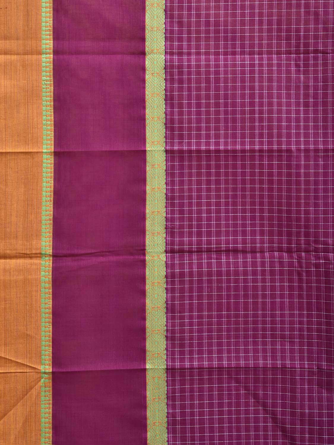 Purple and Yellow Narayanpet Cotton Saree with Checks and Big Border Design No Blouse np1441