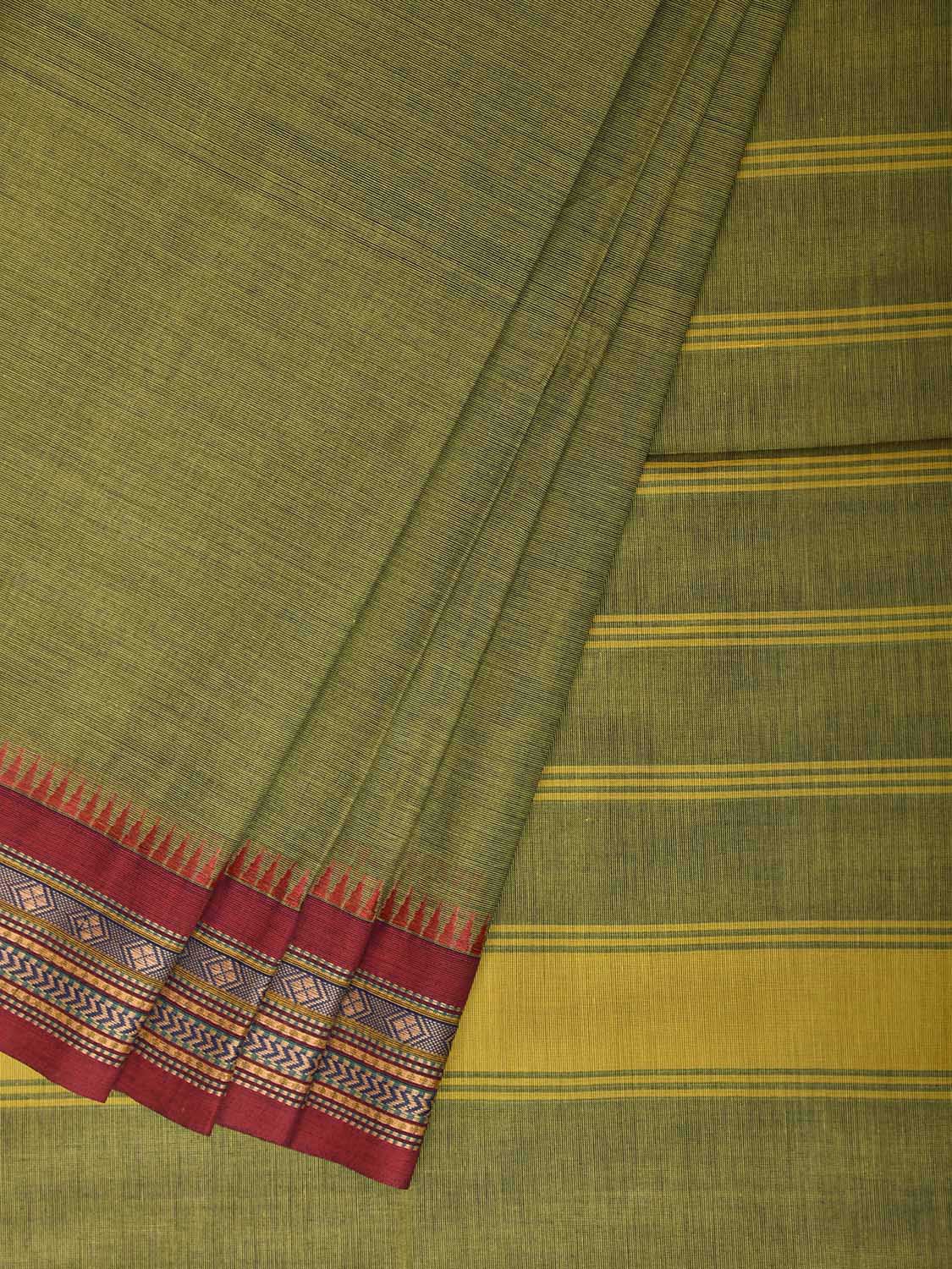 Light Green Narayanpet Cotton Plain Saree with Strips Pallu Design No Blouse np1445