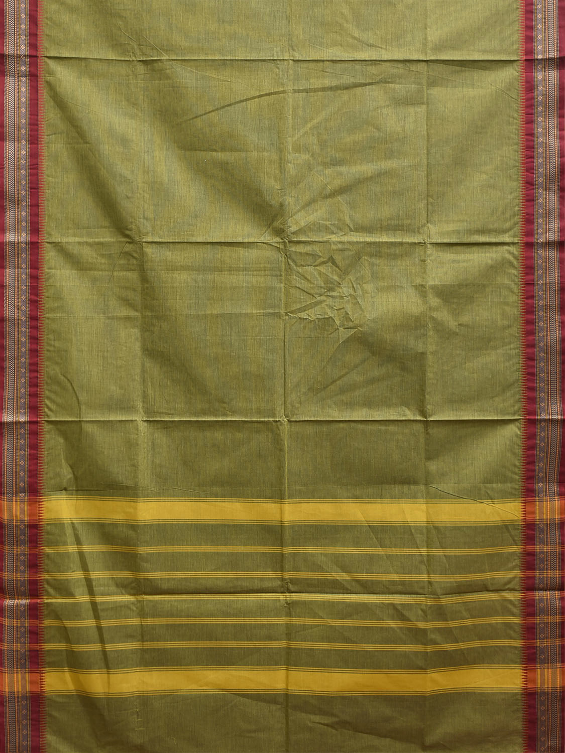 Light Green Narayanpet Cotton Plain Saree with Strips Pallu Design No Blouse np1445