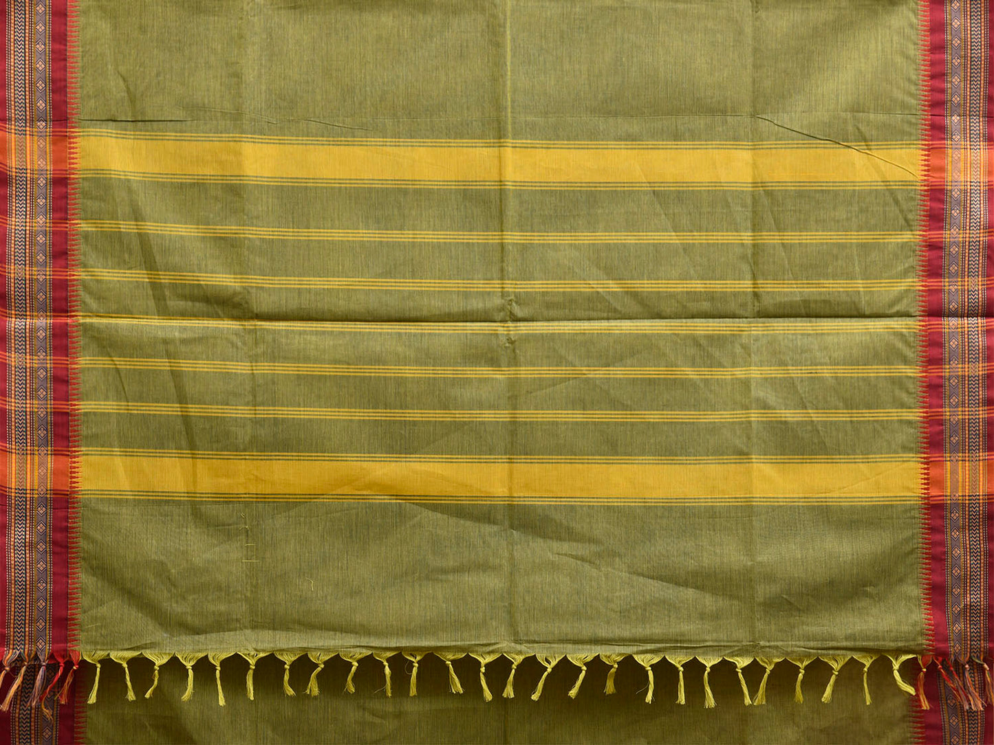 Light Green Narayanpet Cotton Plain Saree with Strips Pallu Design No Blouse np1445