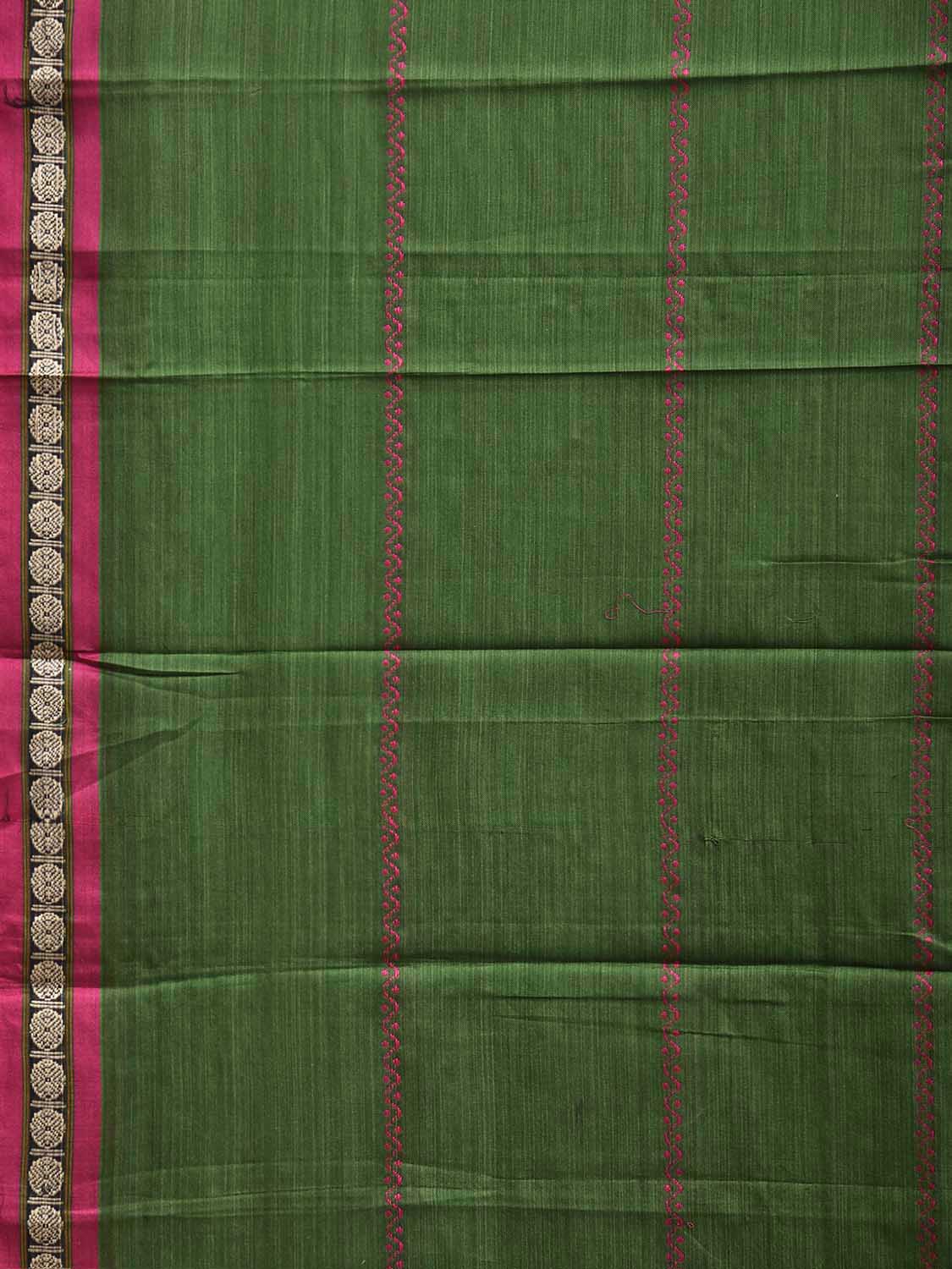 Green and Pink Narayanpet Cotton Saree with Strips Design No Blouse np1445