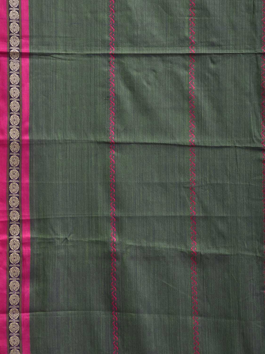 Dark Green and Pink Narayanpet Cotton Saree with Strips Design No Blouse np1448