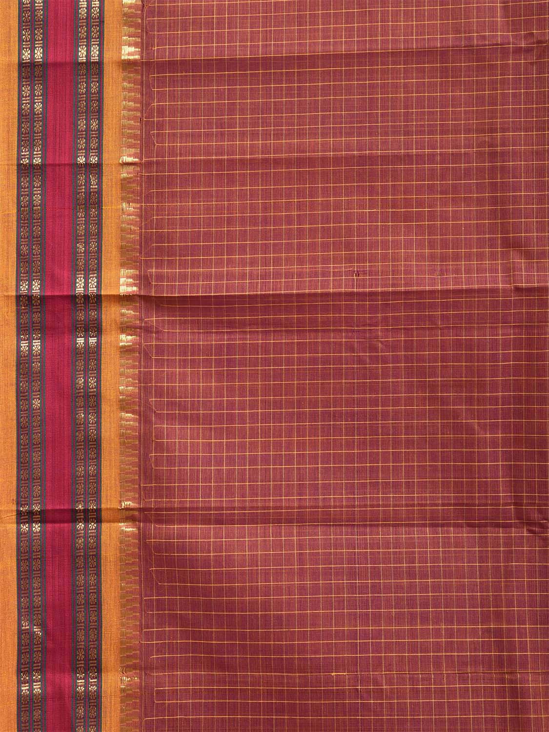 Rust and Yellow Narayanpet Cotton Handloom Saree with Checks Design No Blouse np1452