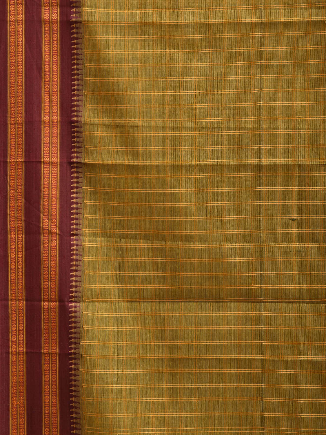 Olive and Maroon Narayanpet Cotton Handloom Saree with Checks Design No Blouse np1459