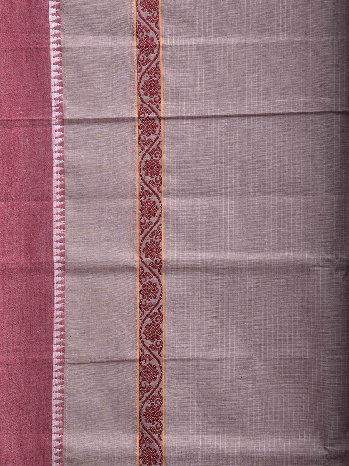 Light Grey and Dark Red Narayanpet Cotton Handloom Saree with Strips and Big Border Design No Blouse np1461