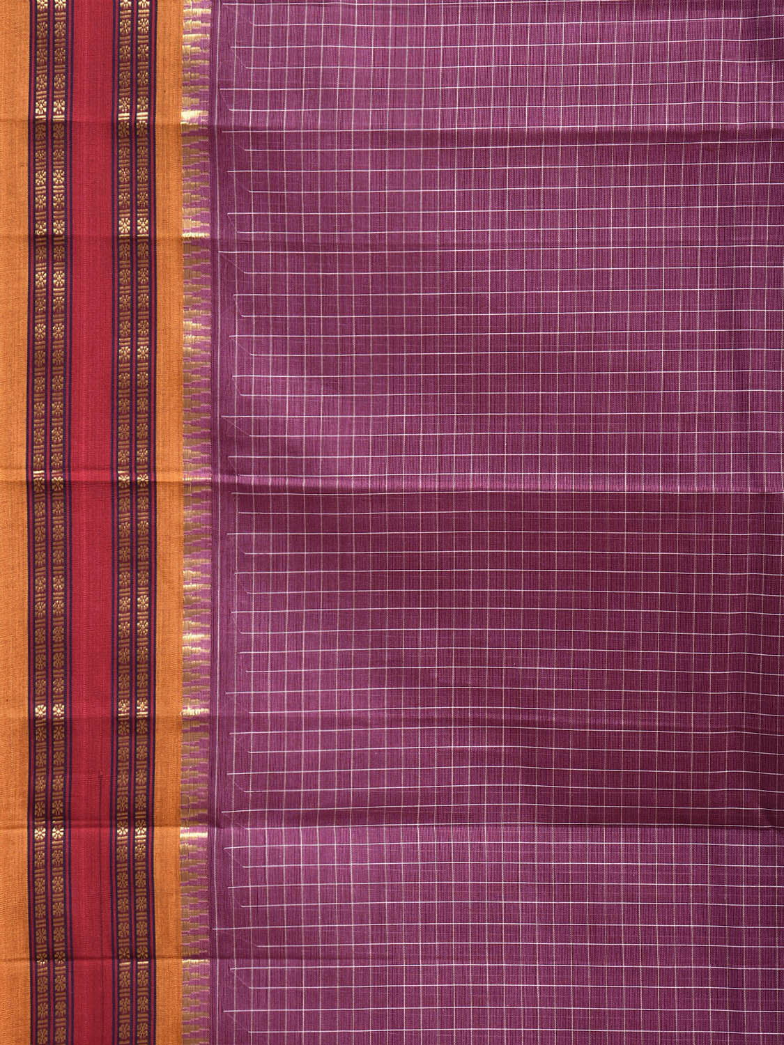 Purple and Yellow Narayanpet Cotton Handloom Saree with Checks Design No Blouse np1463