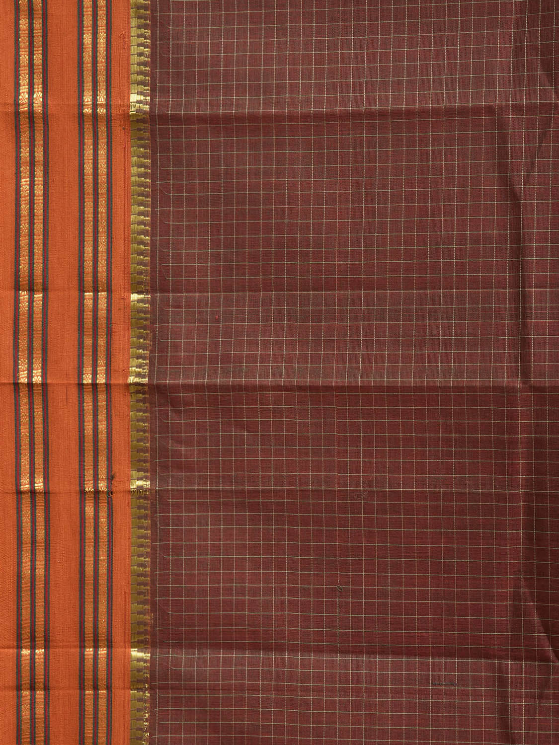 Dark Rust and Orange Narayanpet Cotton Handloom Saree with Checks Design No Blouse np1466