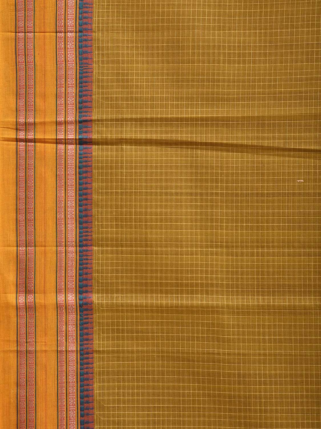 Olive and Yellow Narayanpet Cotton Handloom Saree with Checks Design No Blouse np1474