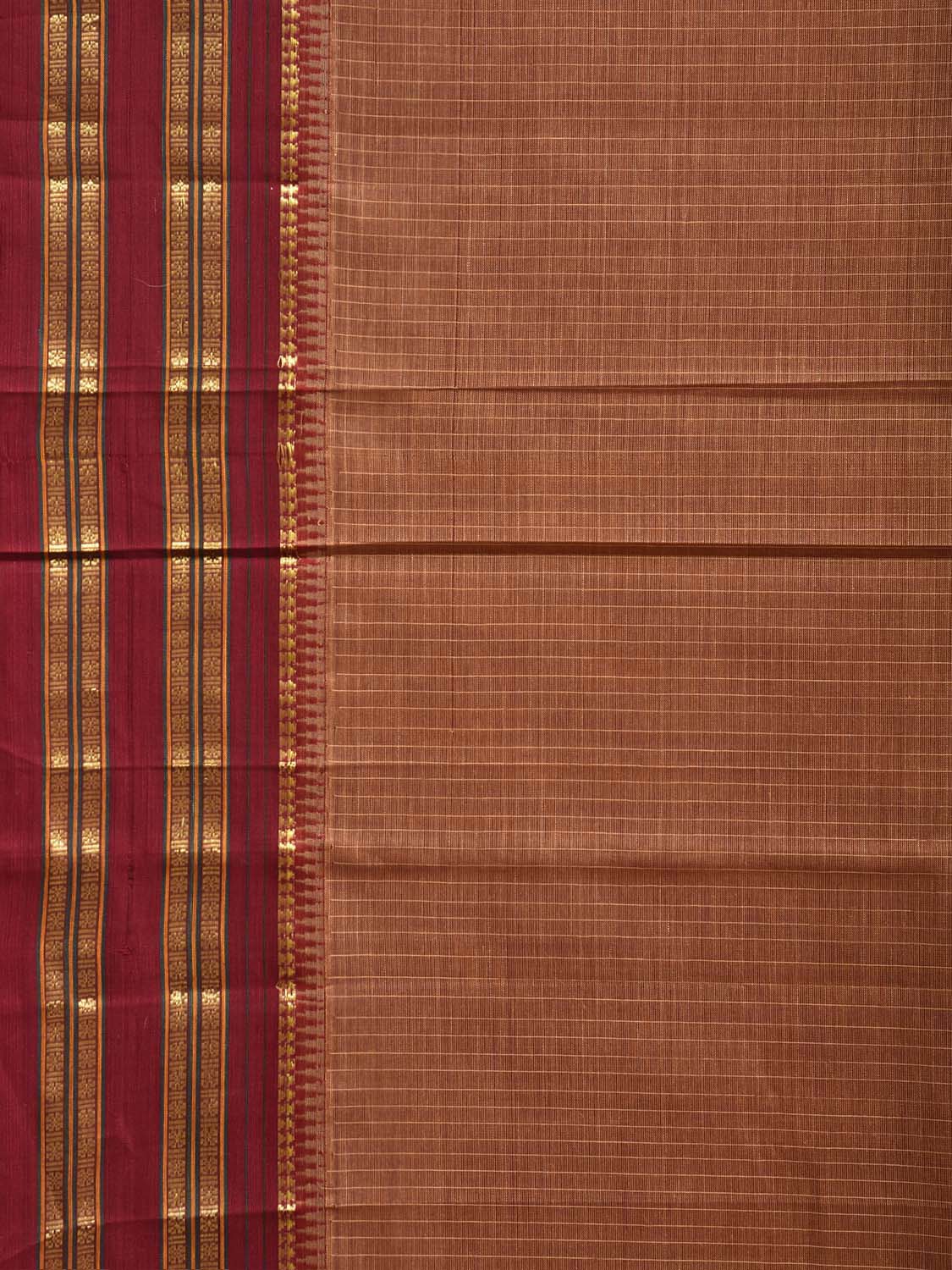 Fawn and Dark Red Narayanpet Cotton Handloom Saree with Checks Design No Blouse np1475