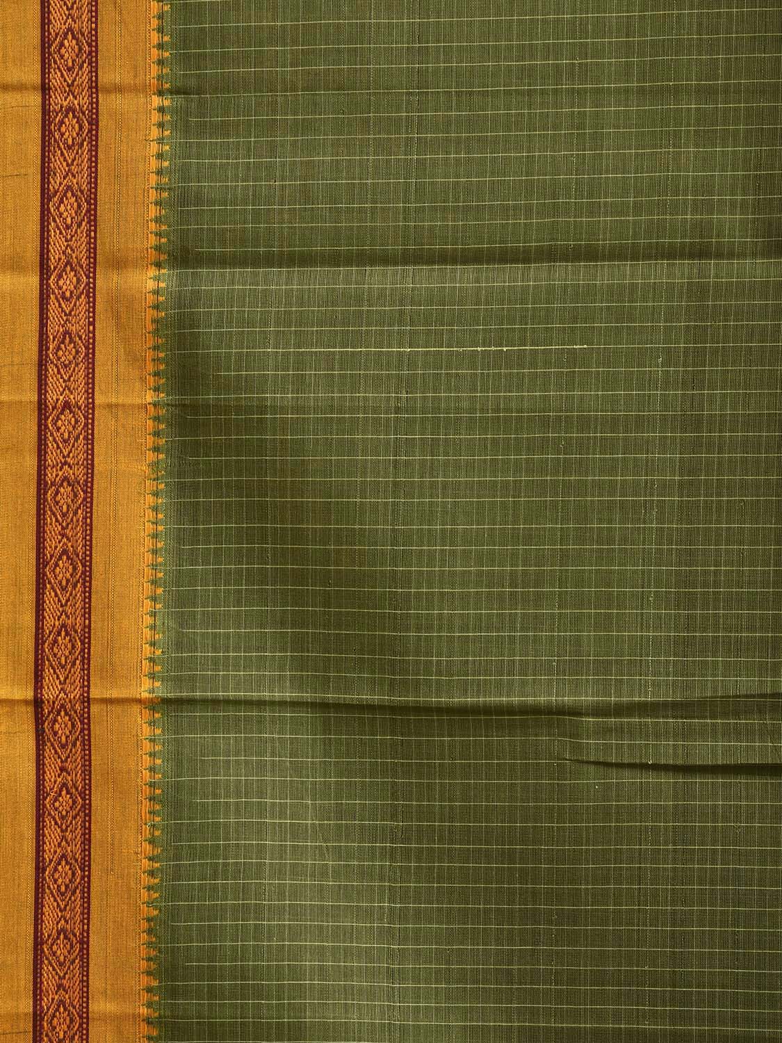 Green and Yellow Narayanpet Cotton Handloom Saree with Checks Design No Blouse np1478