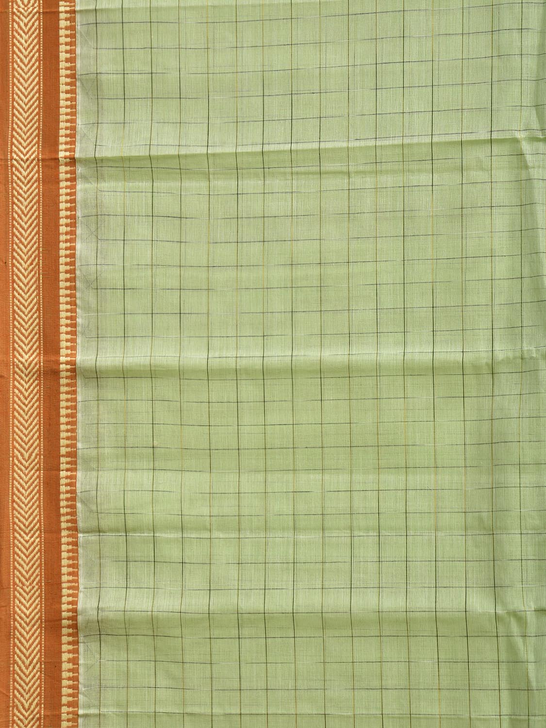 Light Green and Orange Narayanpet Cotton Handloom Saree with Big Checks Design No Blouse np1481