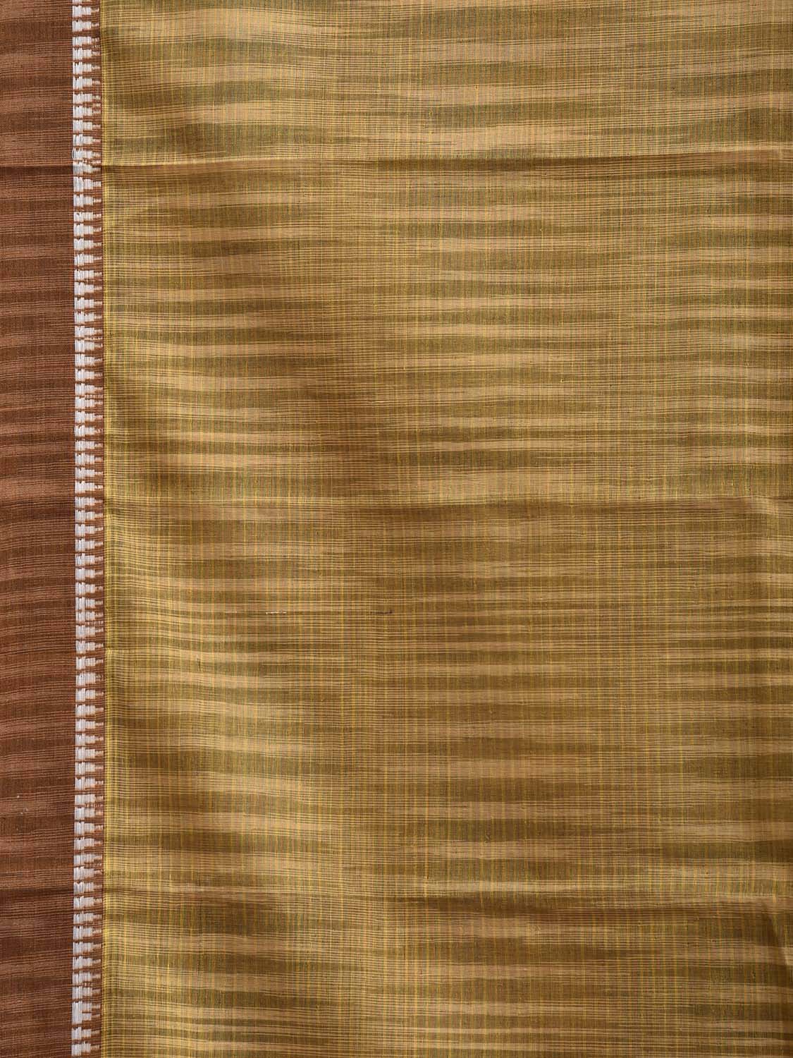 Olive and Cream Narayanpet Cotton Handloom Saree with Strips Pallu Design No Blouse np1484