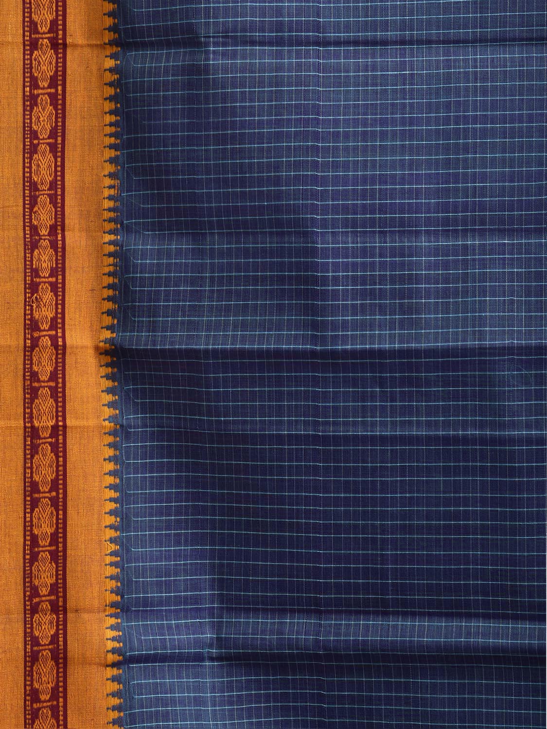 Blue and Yellow Narayanpet Cotton Handloom Saree with Checks Design No Blouse np1485