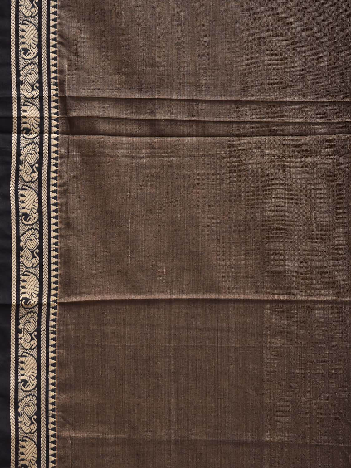 Khaki and Cream Narayanpet Cotton Plain Saree with Strips Pallu Design No Blouse np1488