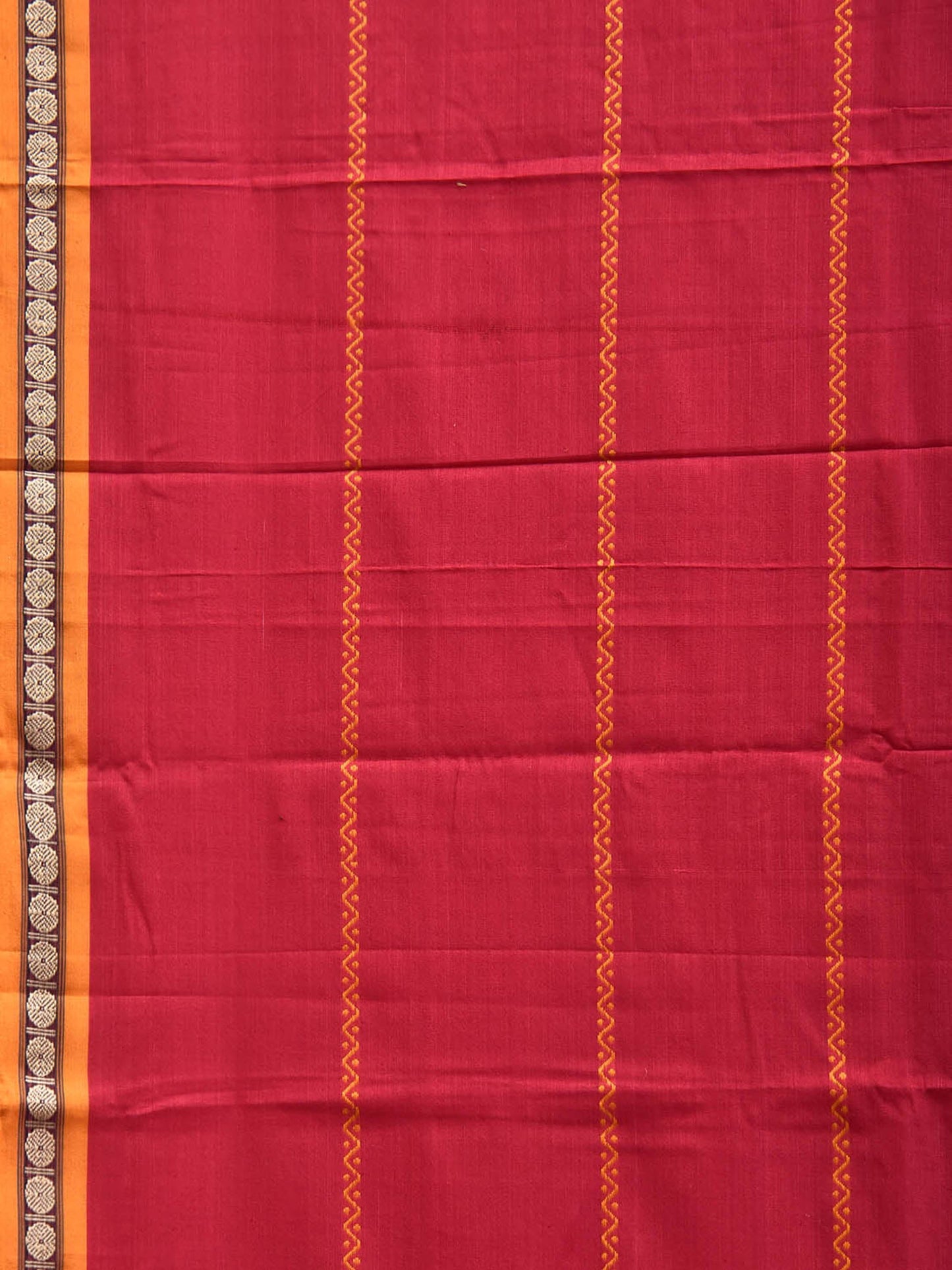 Red Narayanpet Cotton Saree with Strips Design No Blouse np1490