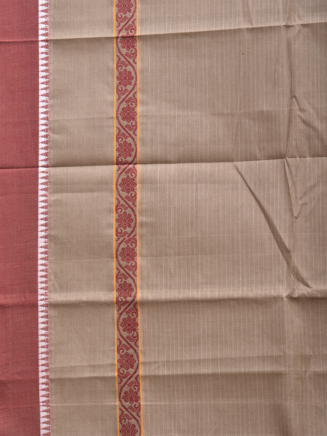 Light Fawn and Dark Red Narayanpet Cotton Saree with Strips and Big Border Design No Blouse np1506