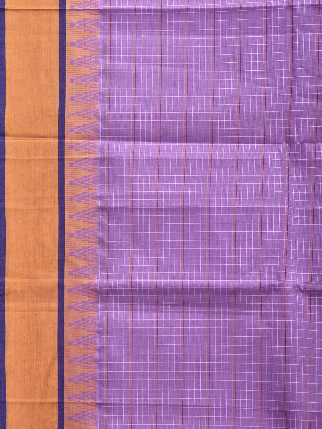 Lavender and Yellow Narayanpet Cotton Saree with Checks and Temple Border Design No Blouse np1508