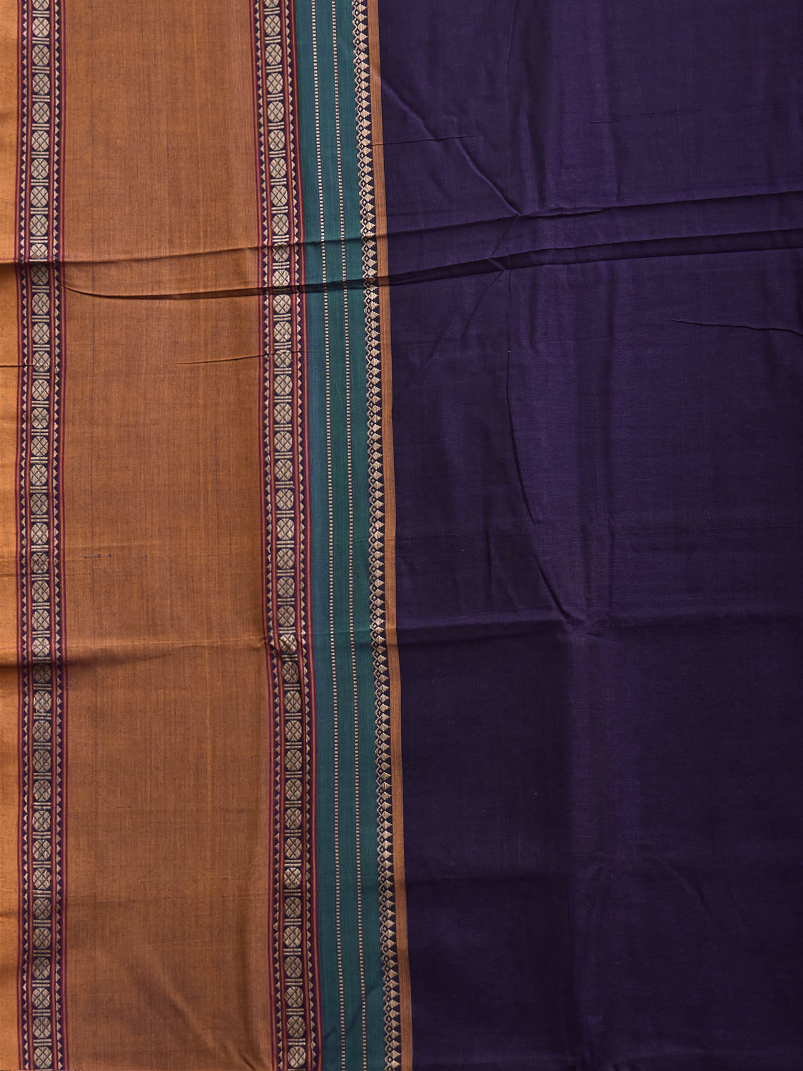 Indigo and Yellow Narayanpet Cotton Plain Saree with Strips Pallu and Border Design No Blouse np1513