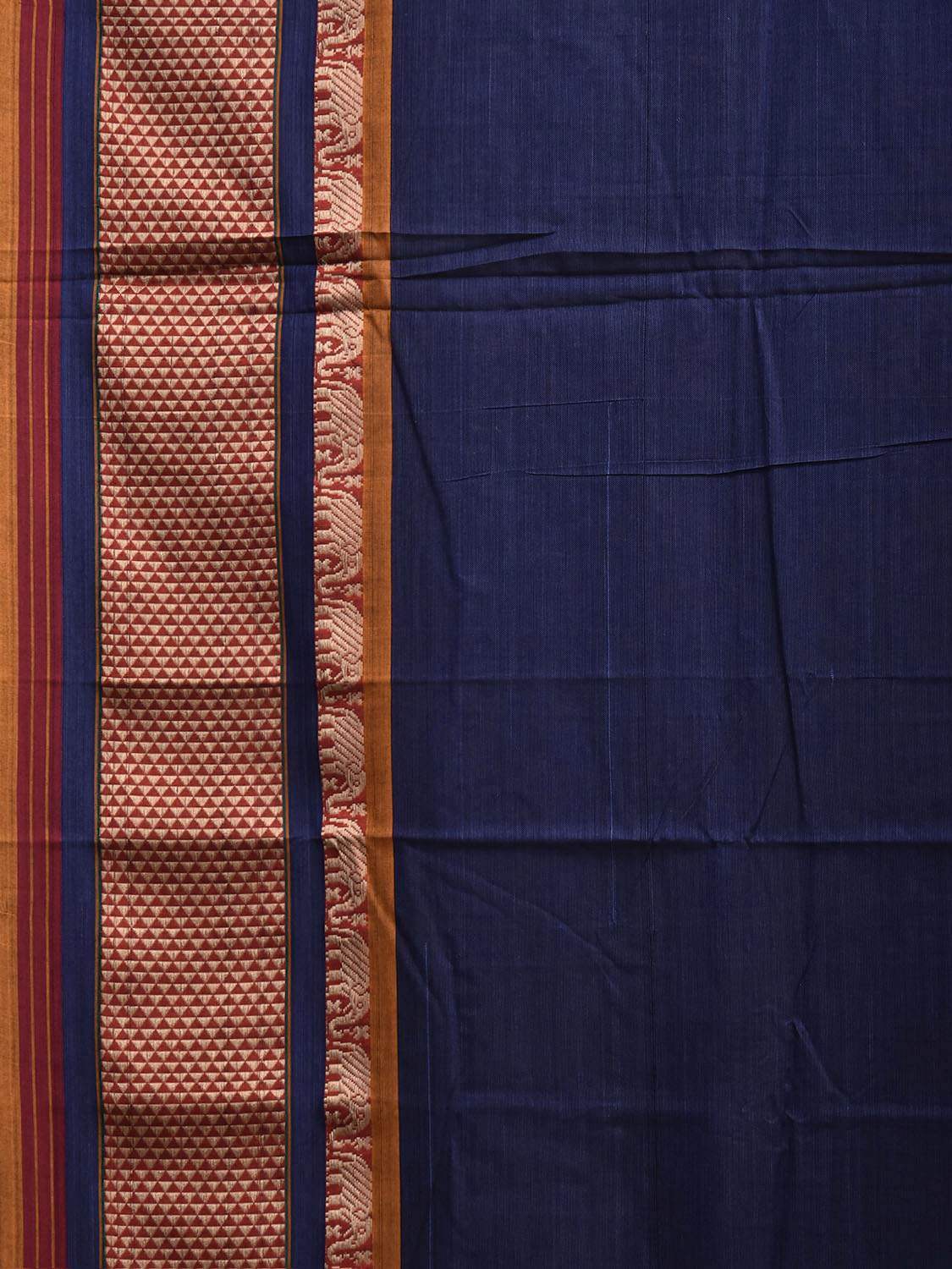Navy and Light Yellow Narayanpet Cotton Plain Saree with Strips Pallu and Border Design No Blouse np1514