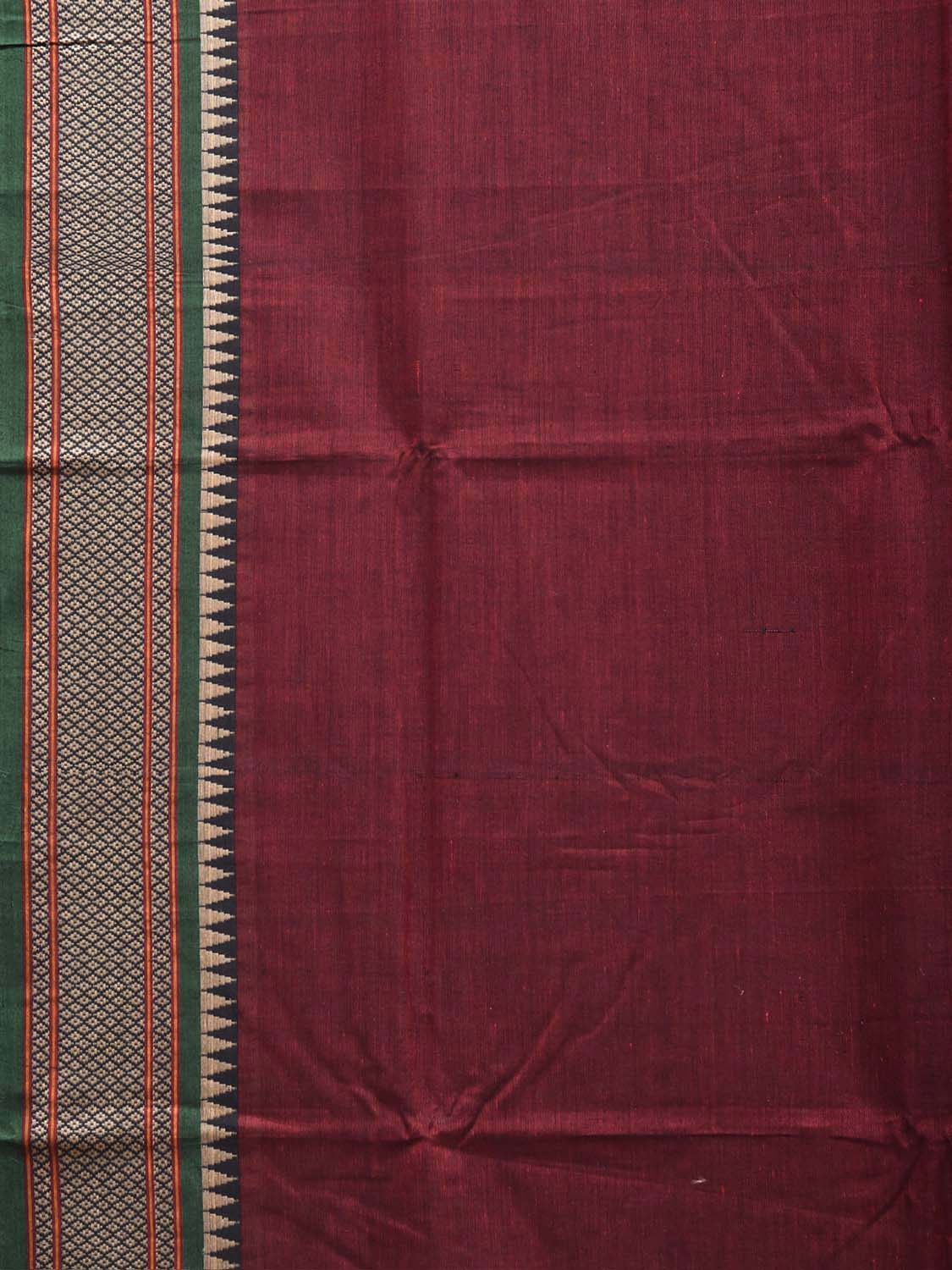Dark Red Narayanpet Cotton Plain Saree with Strips Pallu and Border Design No Blouse np1518