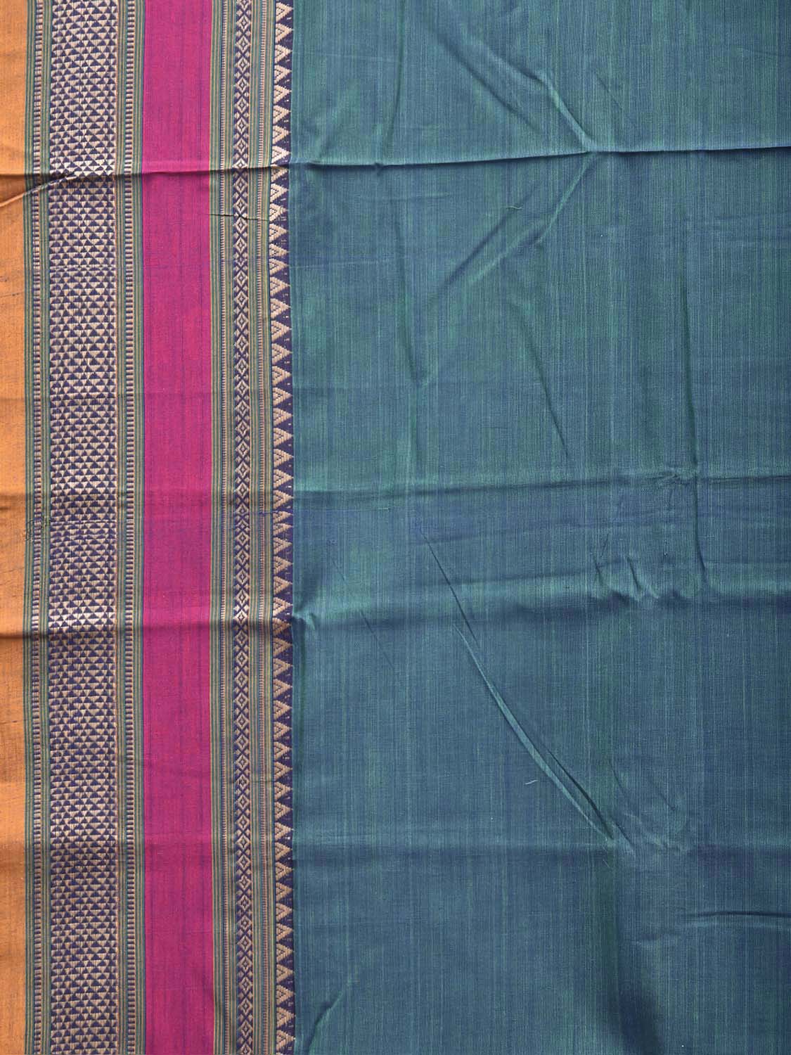 Teal and Yellow Narayanpet Cotton Plain Saree with Strips Pallu and Border Design No Blouse np1520