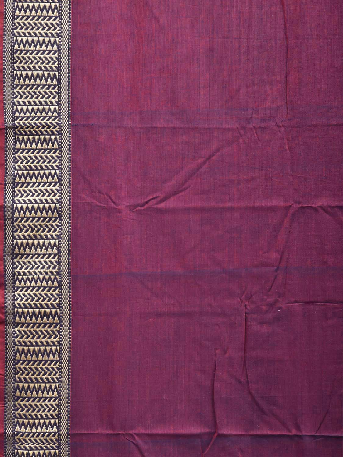 Dark Magenta Narayanpet Cotton Plain Saree with Strips Pallu and Border Design No Blouse np1521