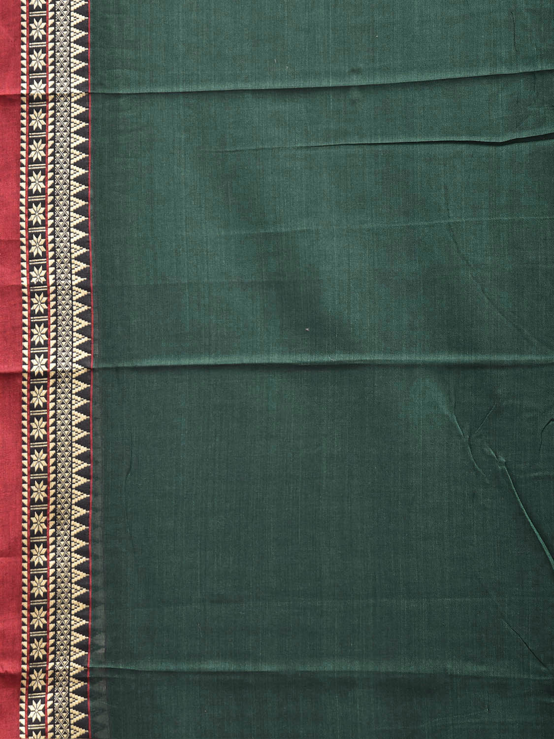 Green Narayanpet Cotton Plain Saree with Strips Pallu and Border Design No Blouse np1524