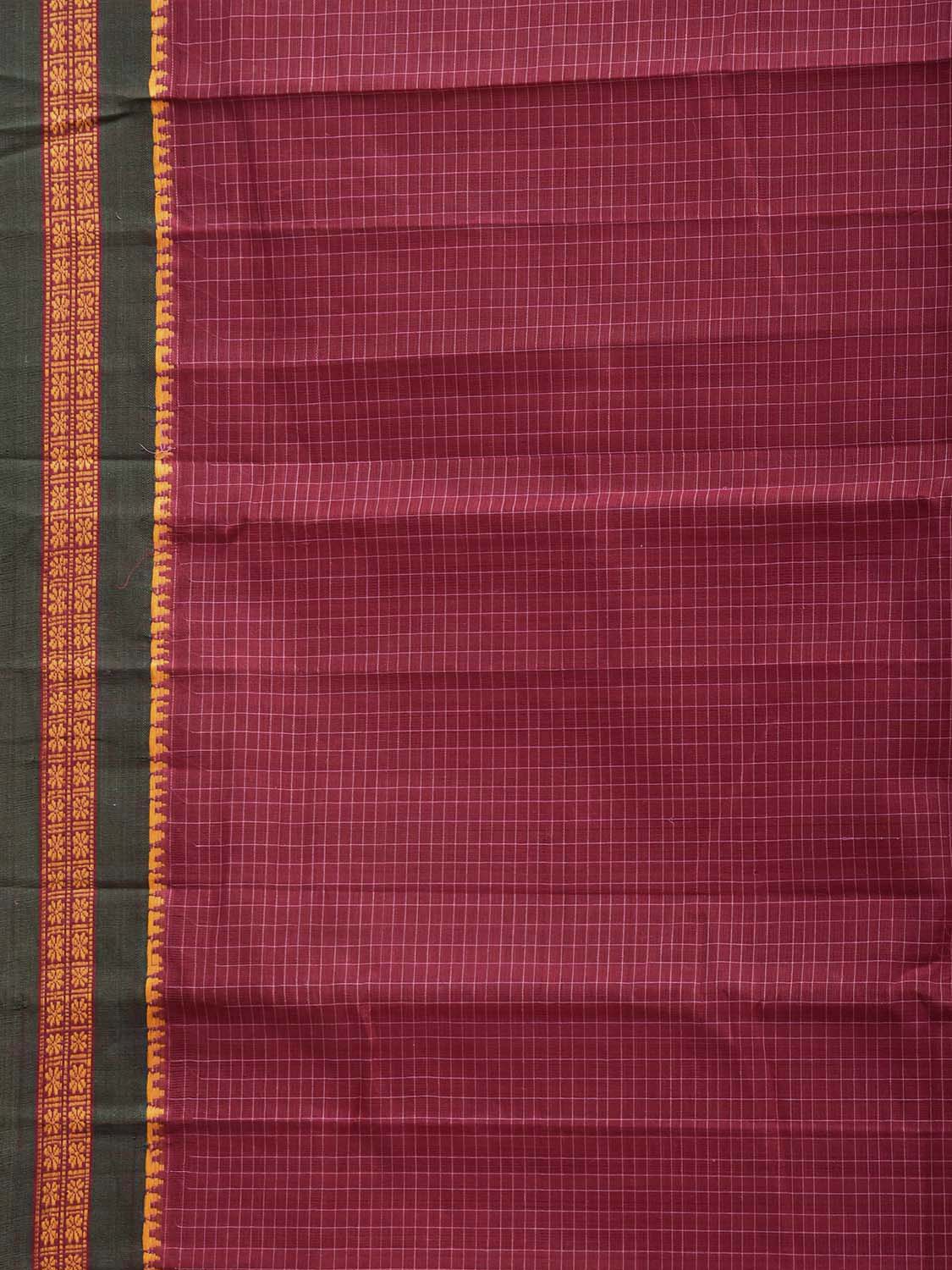 Burgundy and Green Narayanpet Cotton Saree with Checks Design No Blouse np1542