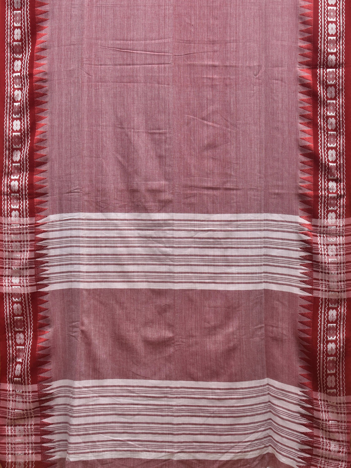 Red Pure Cotton Jacquard Plain Saree with Border Design o0466
