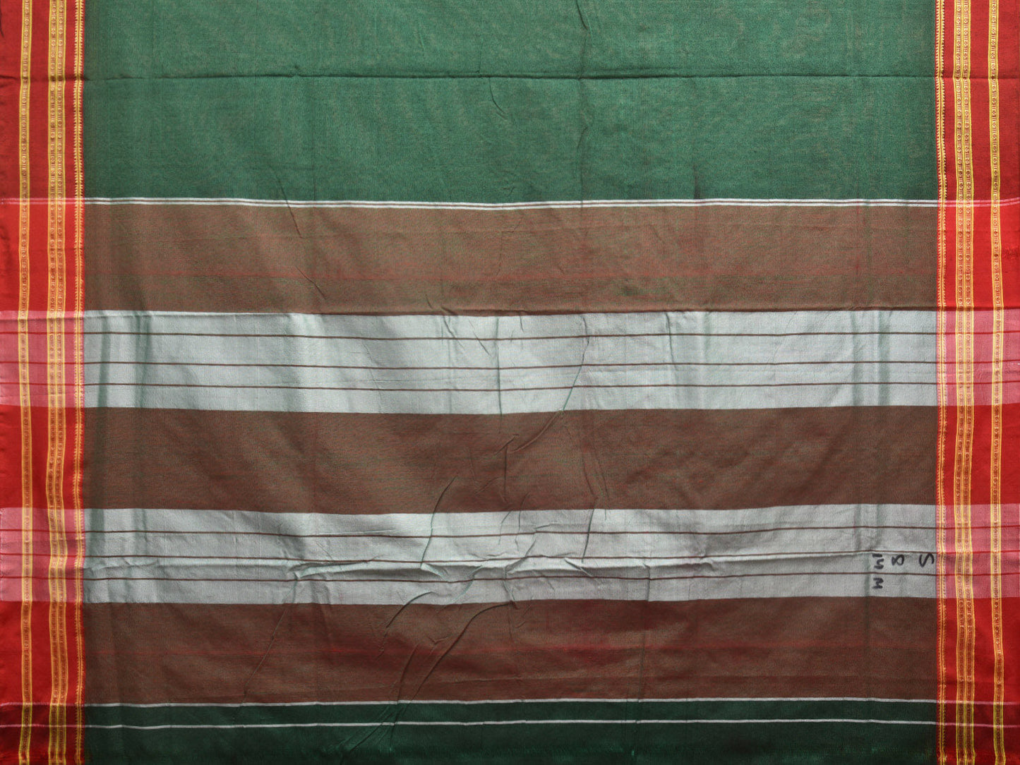 Dark Green and Maroon ilkal Cotton Handloom Plain Saree with Strips Pallu Design o0469