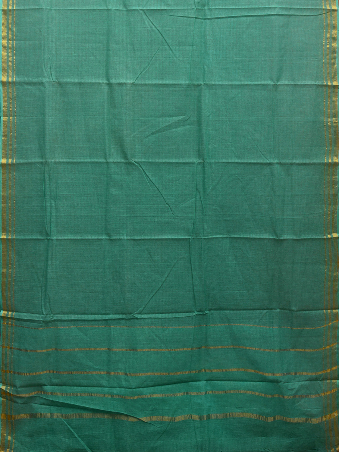 Turquoise Kota 80s Count Saree with Strip Zari Border Design No Blouse o0478