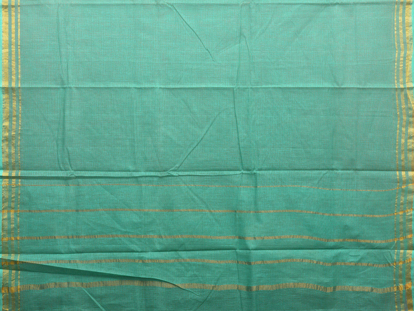 Turquoise Kota 80s Count Saree with Strip Zari Border Design No Blouse o0478