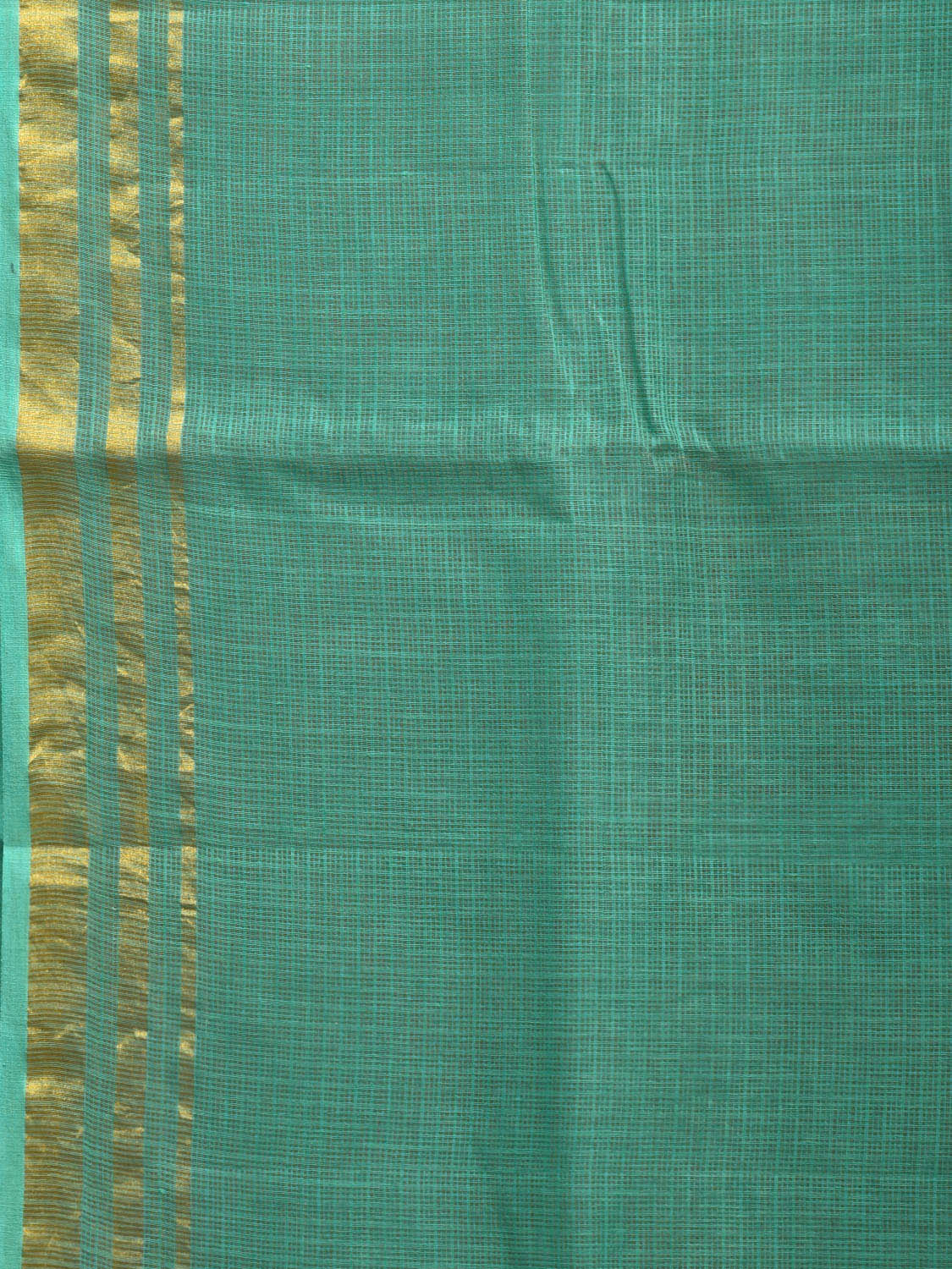 Turquoise Kota 80s Count Saree with Strip Zari Border Design No Blouse o0478