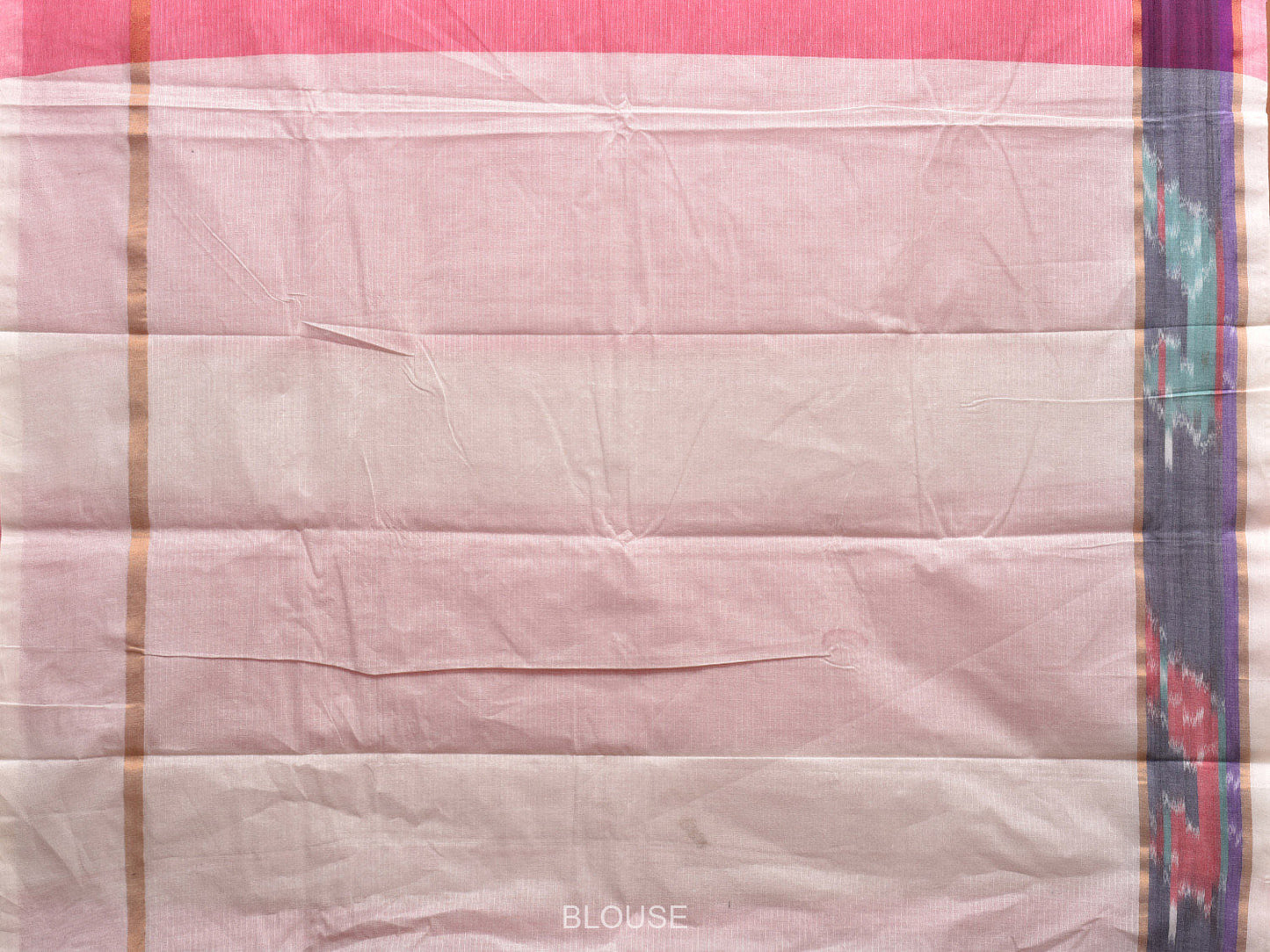Baby Pink Cotton Saree with Strips and One Side Ikat Border Design o0479