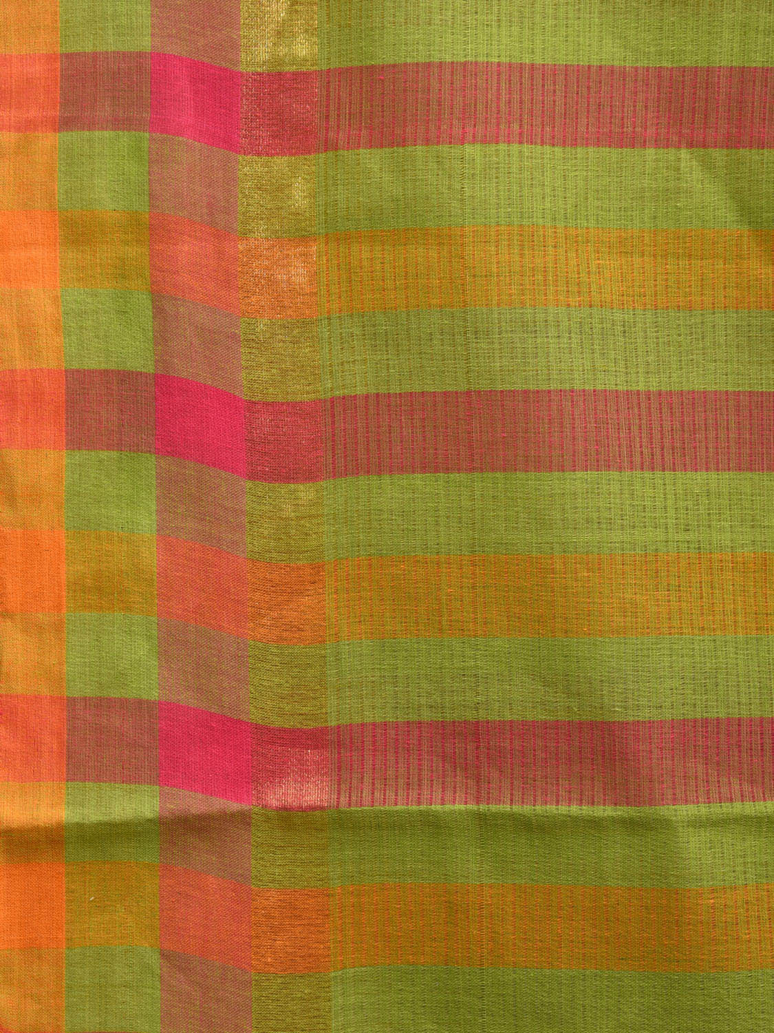 Green 80s Count Cotton Saree with Strips Design No Blouse o0481