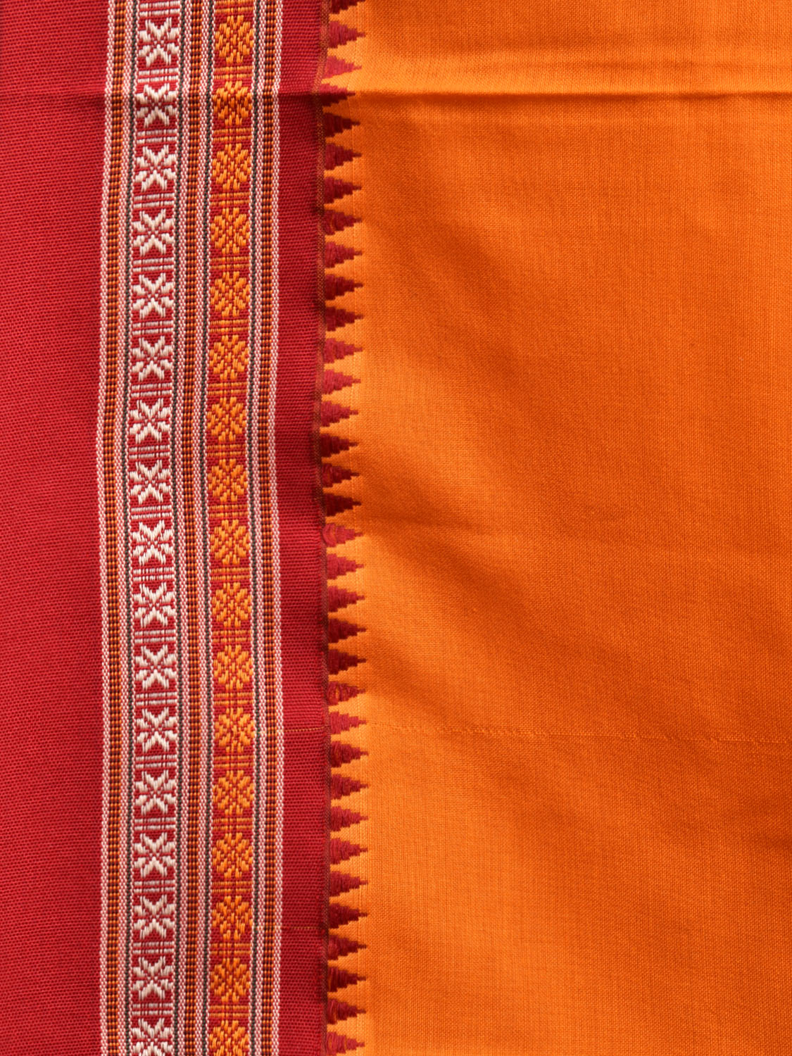 Orange and Maroon Poly Cotton Plain Saree with Strips Pallu and Doby Border Design o0488