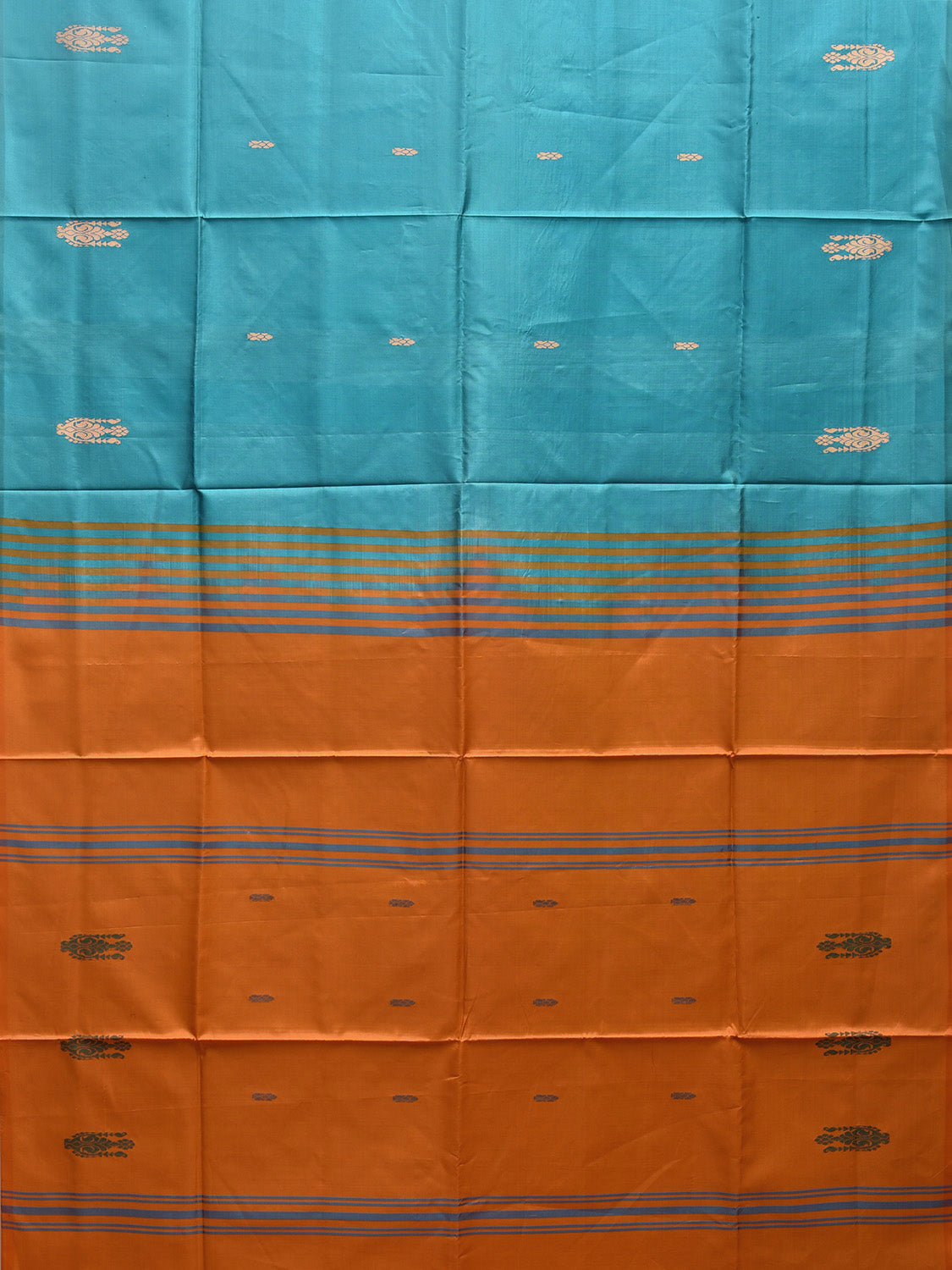 Turquoise and Mustard Banana Silk Saree with Small Buta and Contrast Pallu Design No Blouse o0492